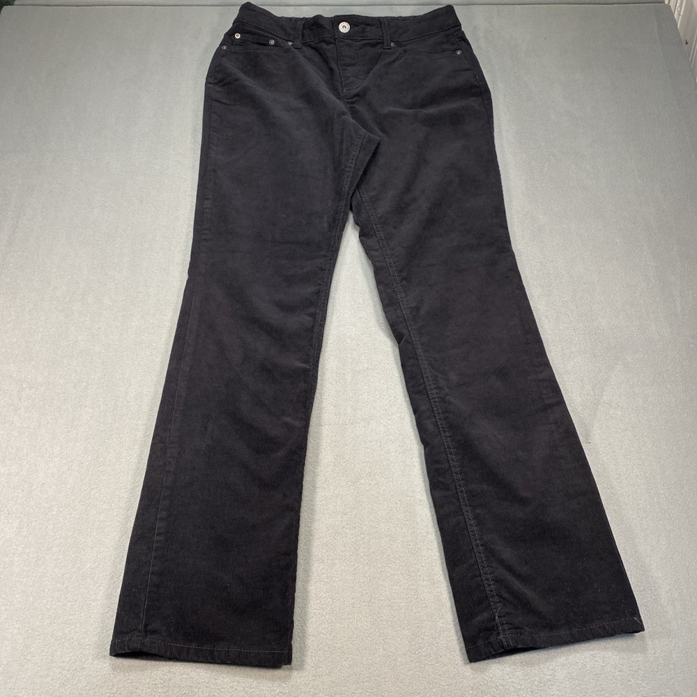 St. John's Bay Women's 10 Corduroy Pants Black Straight Leg Comfort Stretch